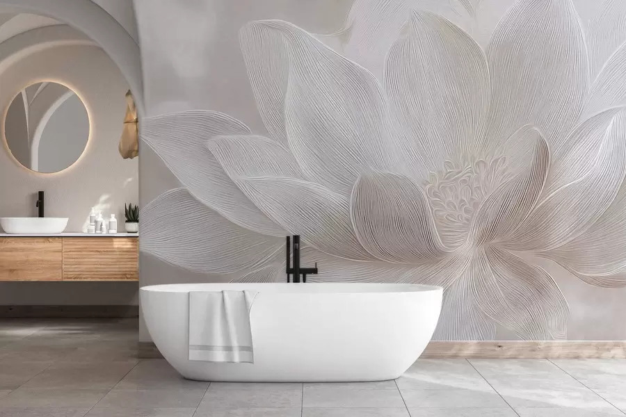 Fototapet Abstrakta flödande vågor i ljusbeige toner w05266