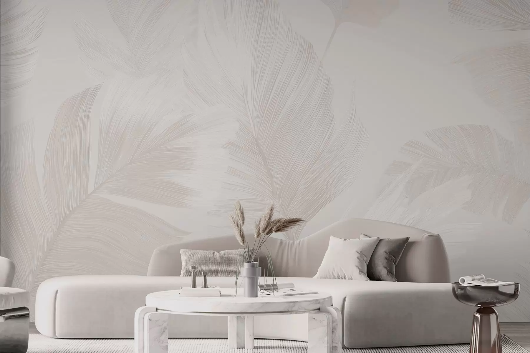 Fototapet Mjuka elfenbensfärgade fjädrar i mjölkiga beige toner w09563