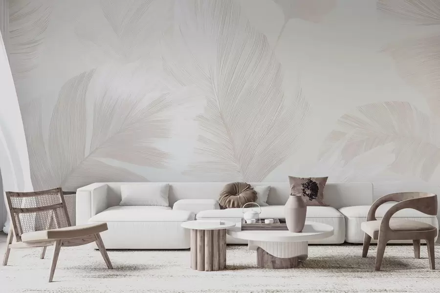 Fototapet Mjuka elfenbensfärgade fjädrar i mjölkiga beige toner w09563