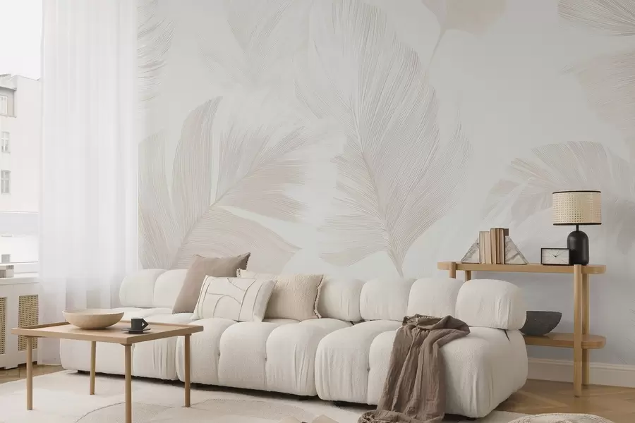 Fototapet Mjuka elfenbensfärgade fjädrar i mjölkiga beige toner w09563