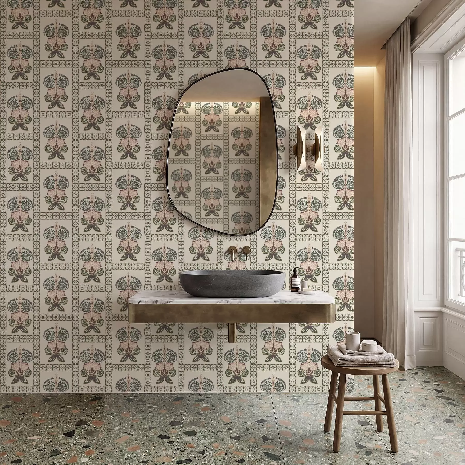 Fototapet Dekorativt mönster med fjärilar och blommor a01125