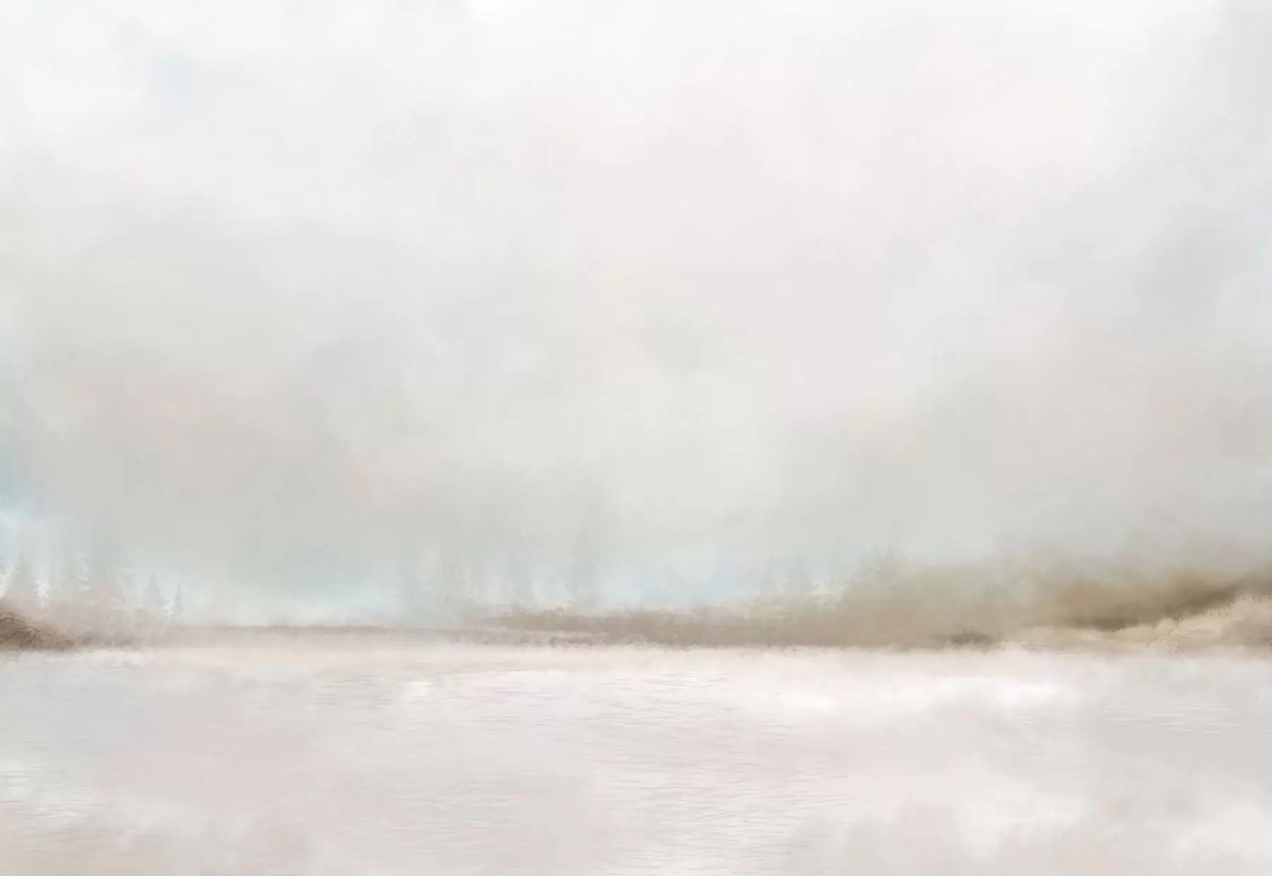 Fototapet Dimma över landskap med sjö och skog w05319