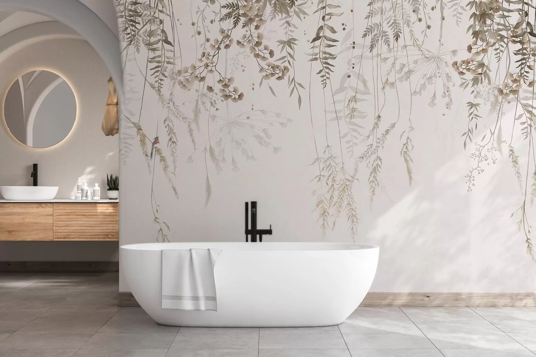 Fototapet Hängande vilda växter på en ljus bakgrund w05320