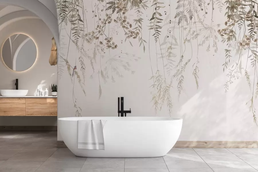 Fototapet Hängande vilda växter på en ljus bakgrund w05320