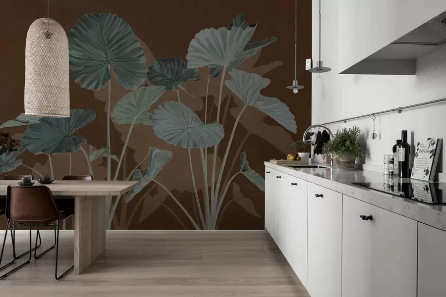 Fototapet Trädgård med målade lotusblommor w05364v1