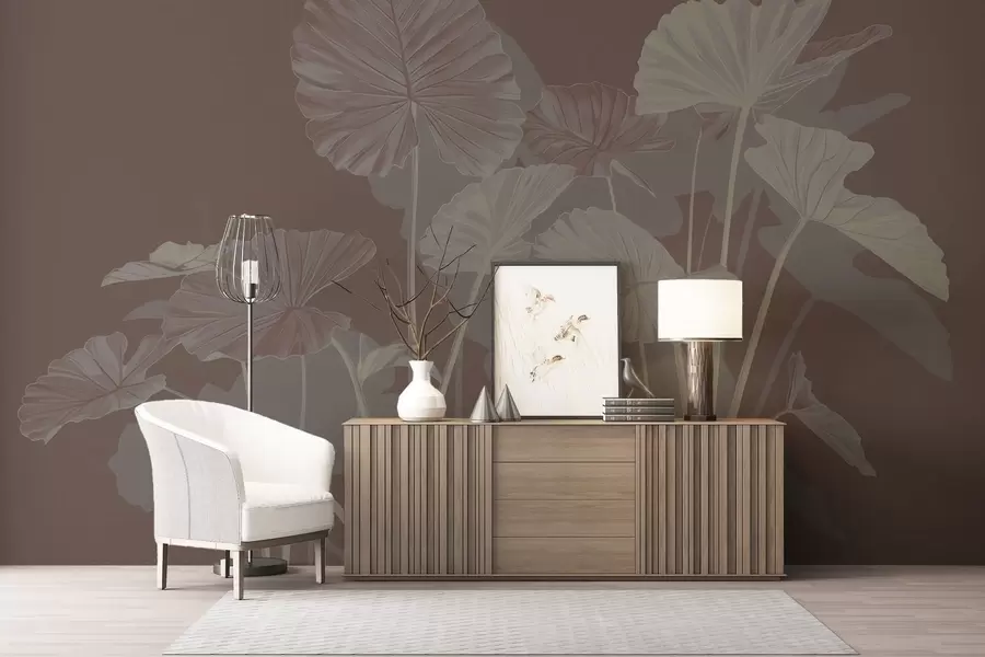 Fototapet Trädgård med målade lotusblommor w05364v2