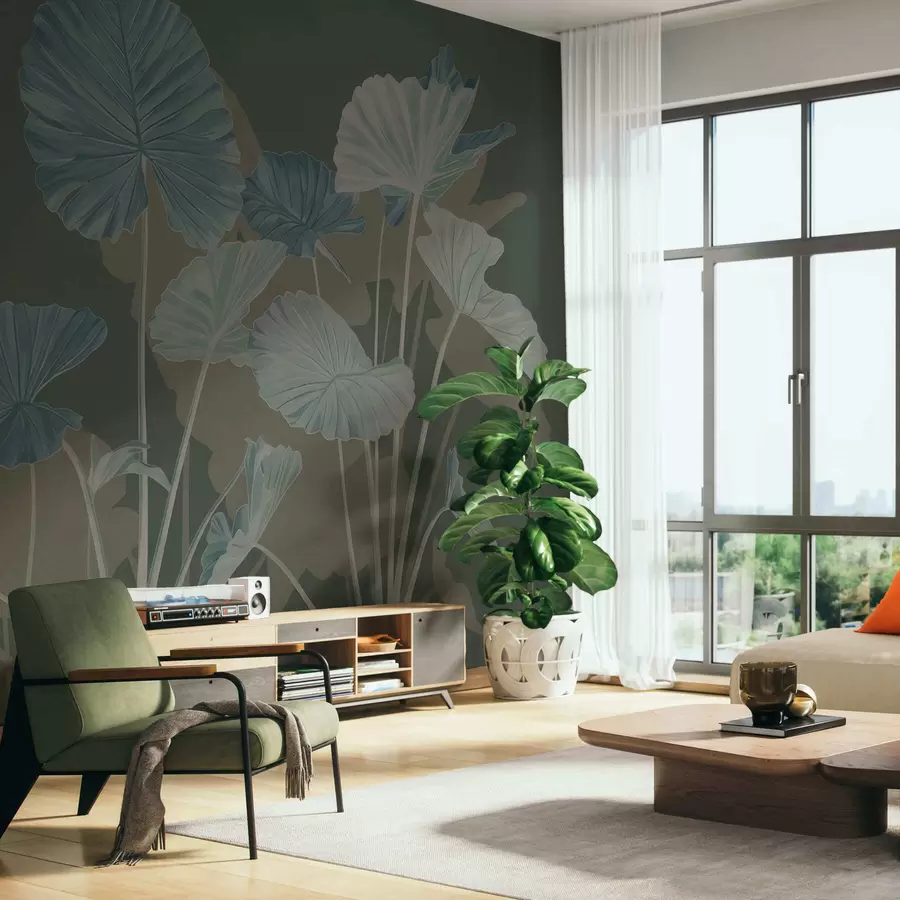 Fototapet Trädgård med målade lotusblommor w05364v3