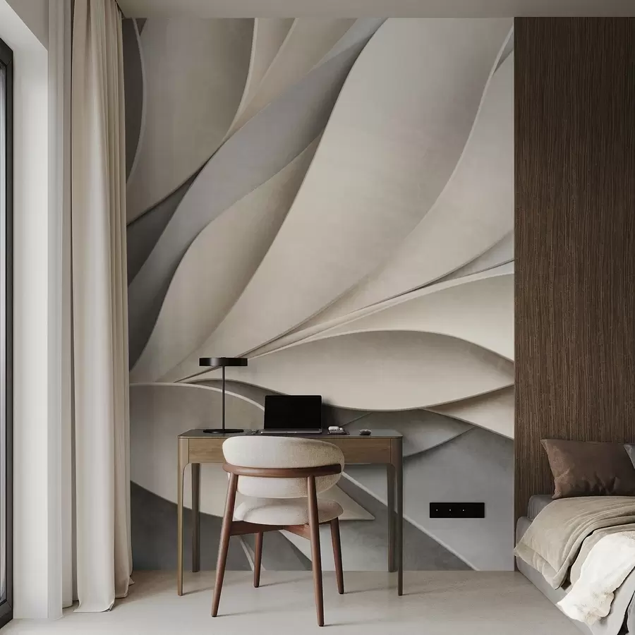 Fototapet Abstrakta blad i beige och grått, texturerad modern konst w09769