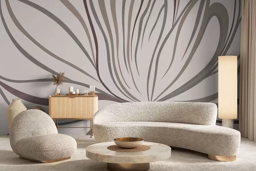 Fototapet Abstrakt blomma med linjer i grå och rosa nyanser w05392