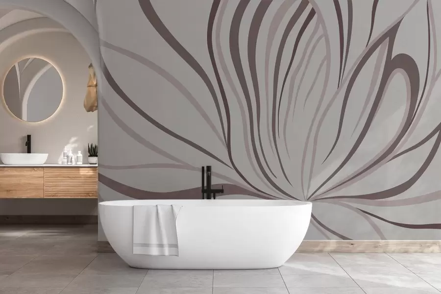 Fototapet En stiliserad blomma med mjuka linjer i rosa och beige nyanser w05392v1