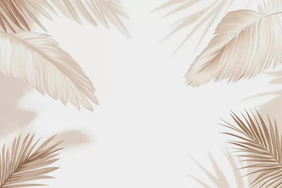 Fototapet Beige tropisk inredning med silhuetter av palmblad och mjuka skuggor w09714