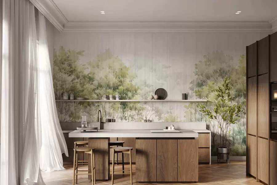 Fototapet Lövskog och linjer w05442