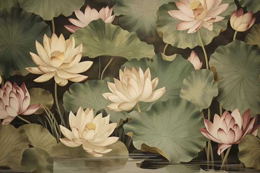 Fototapet Vintage-lotusblommor w05445