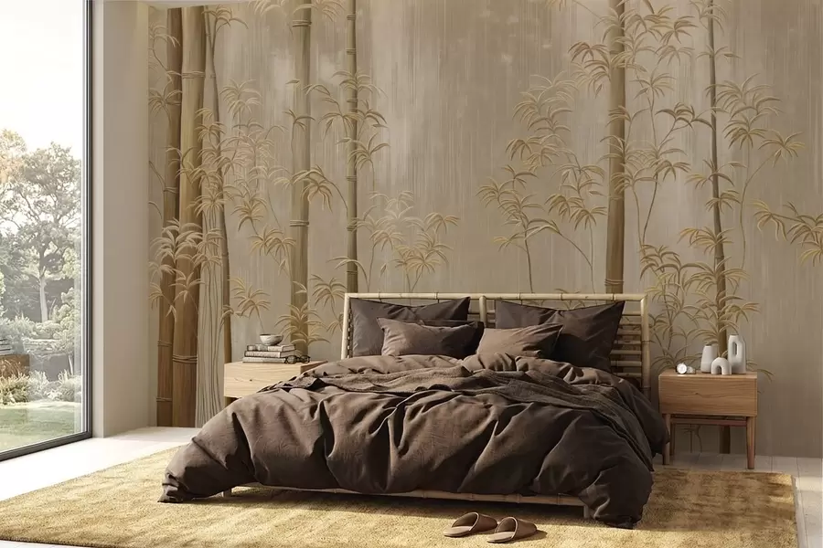 Fototapet Beige bambu med tunna stjälkar w05120v2