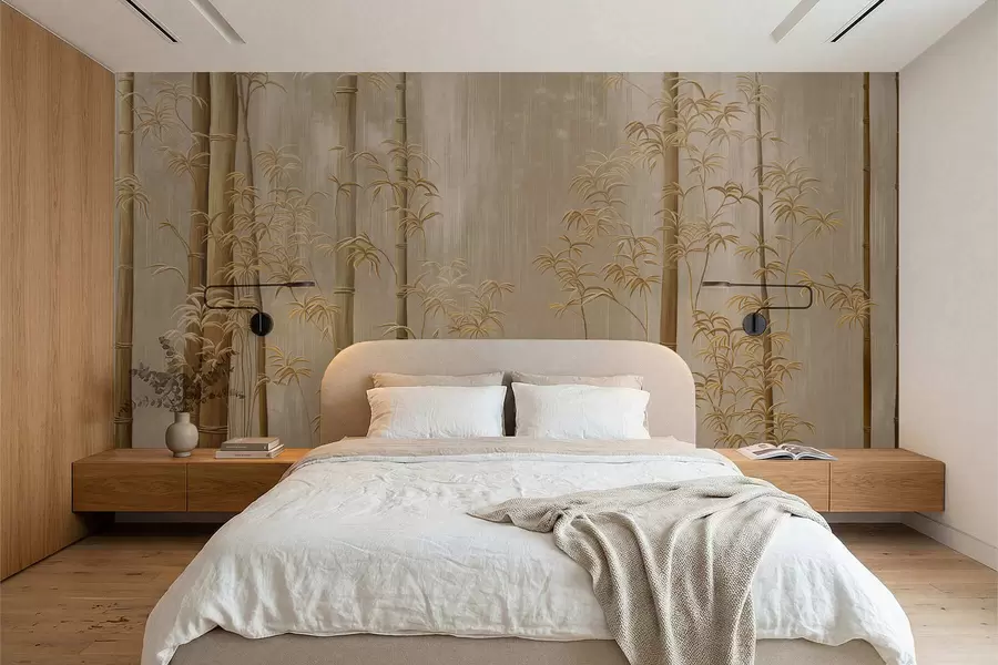 Fototapet Beige bambu med tunna stjälkar w05120v2