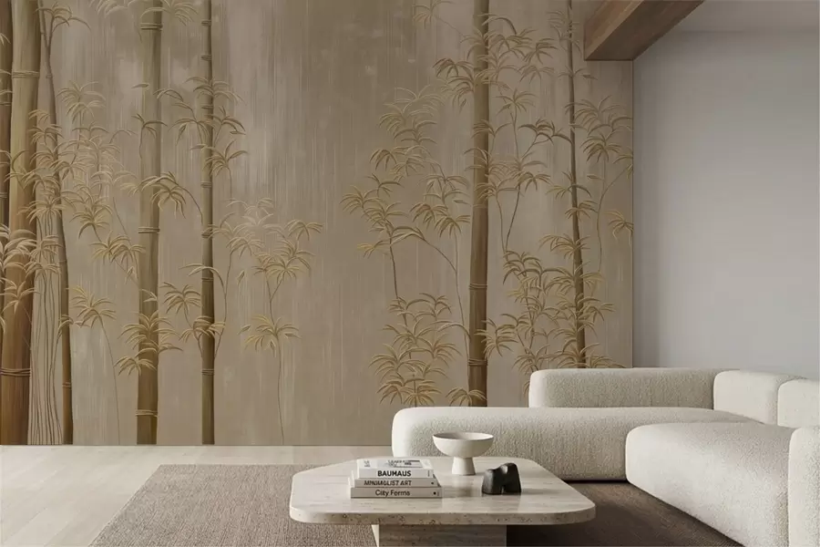 Fototapet Beige bambu med tunna stjälkar w05120v2