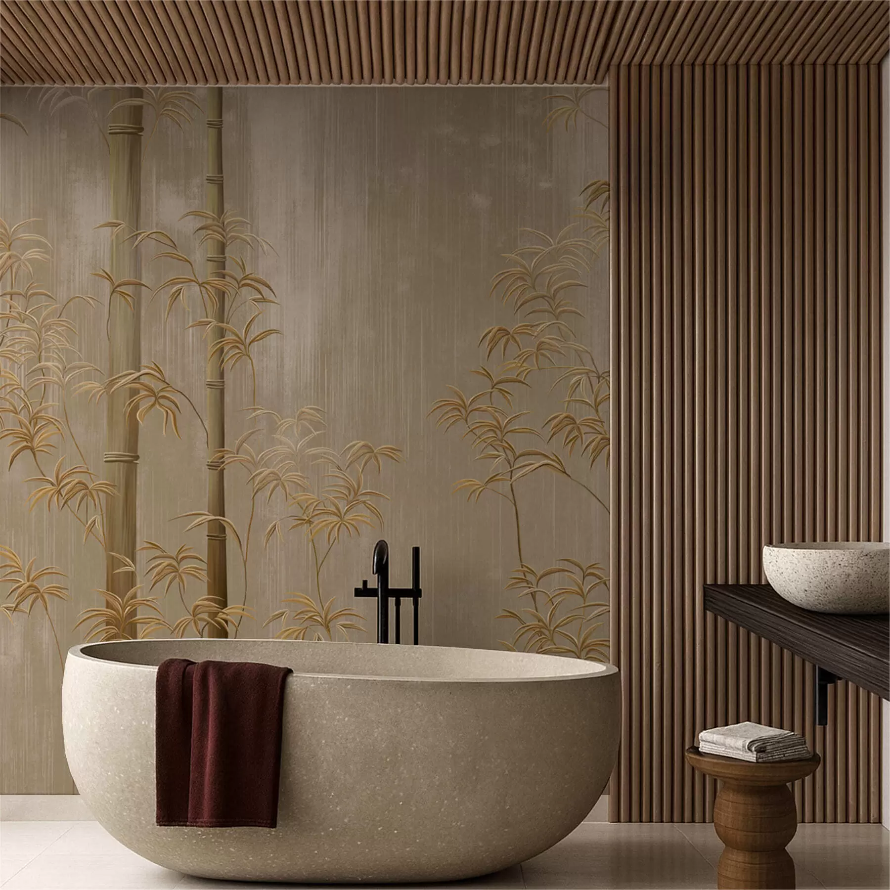 Fototapet Beige bambu med tunna stjälkar w05120v2