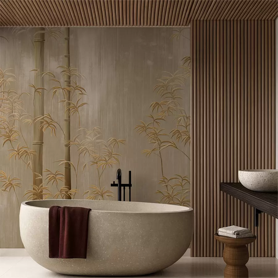 Fototapet Beige bambu med tunna stjälkar w05120v2
