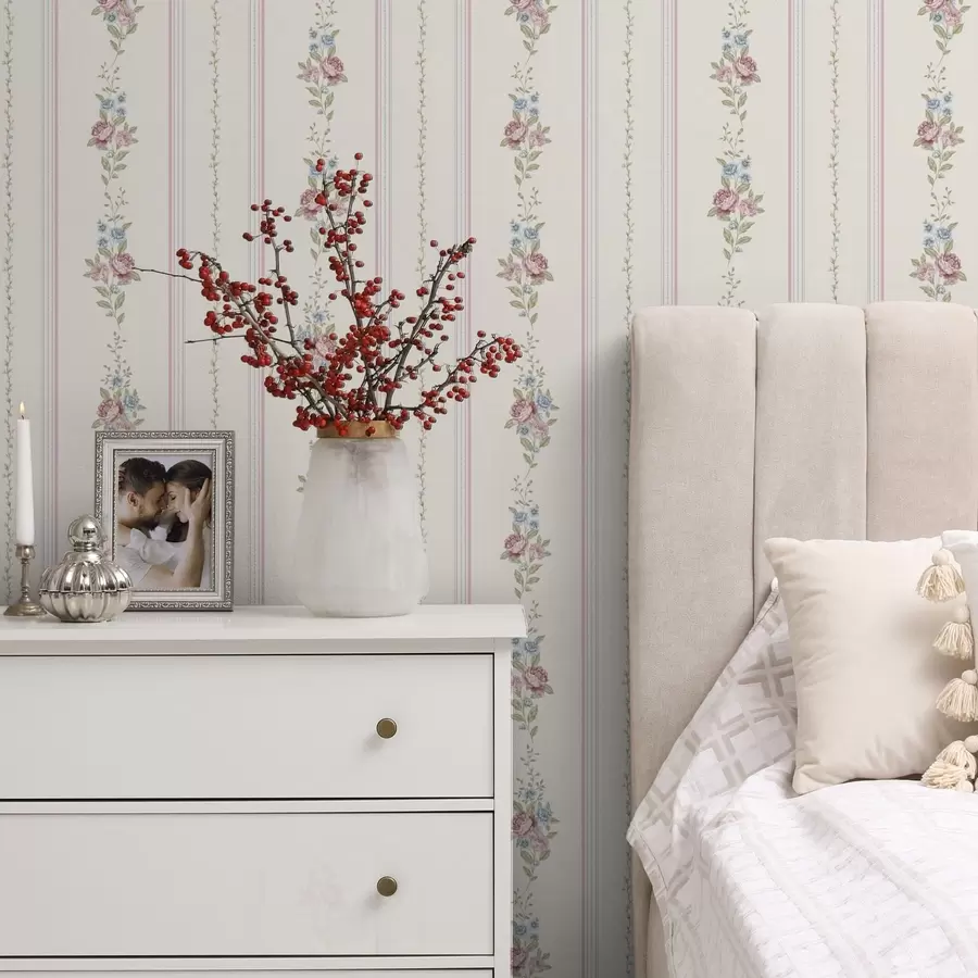 Fototapet Randigt blommönster i mjuka färger a01130