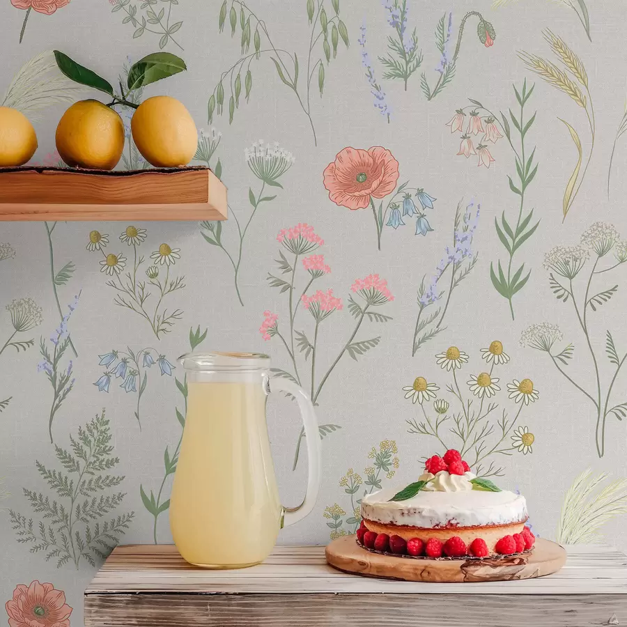 Fototapet Ett fint mönster av vildblommor på ljus bakgrund a01152