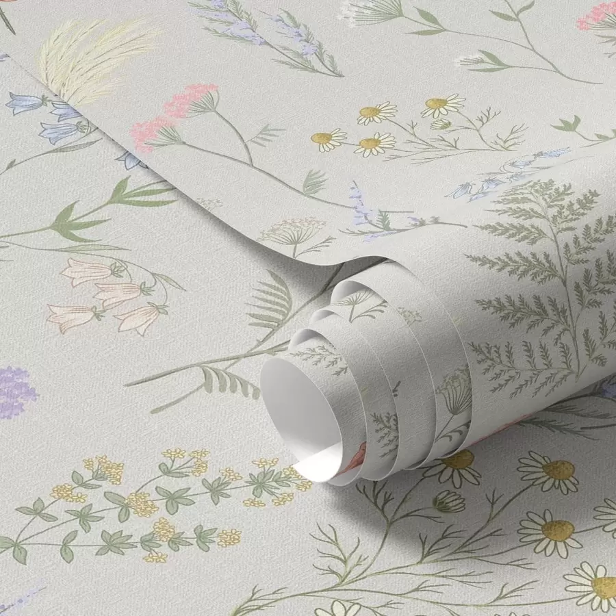 Fototapet Ett fint mönster av vildblommor på ljus bakgrund a01152