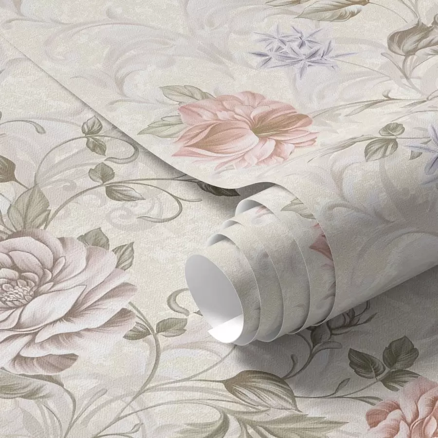 Fototapet Mönster med stora blommor i pastellfärger a01154