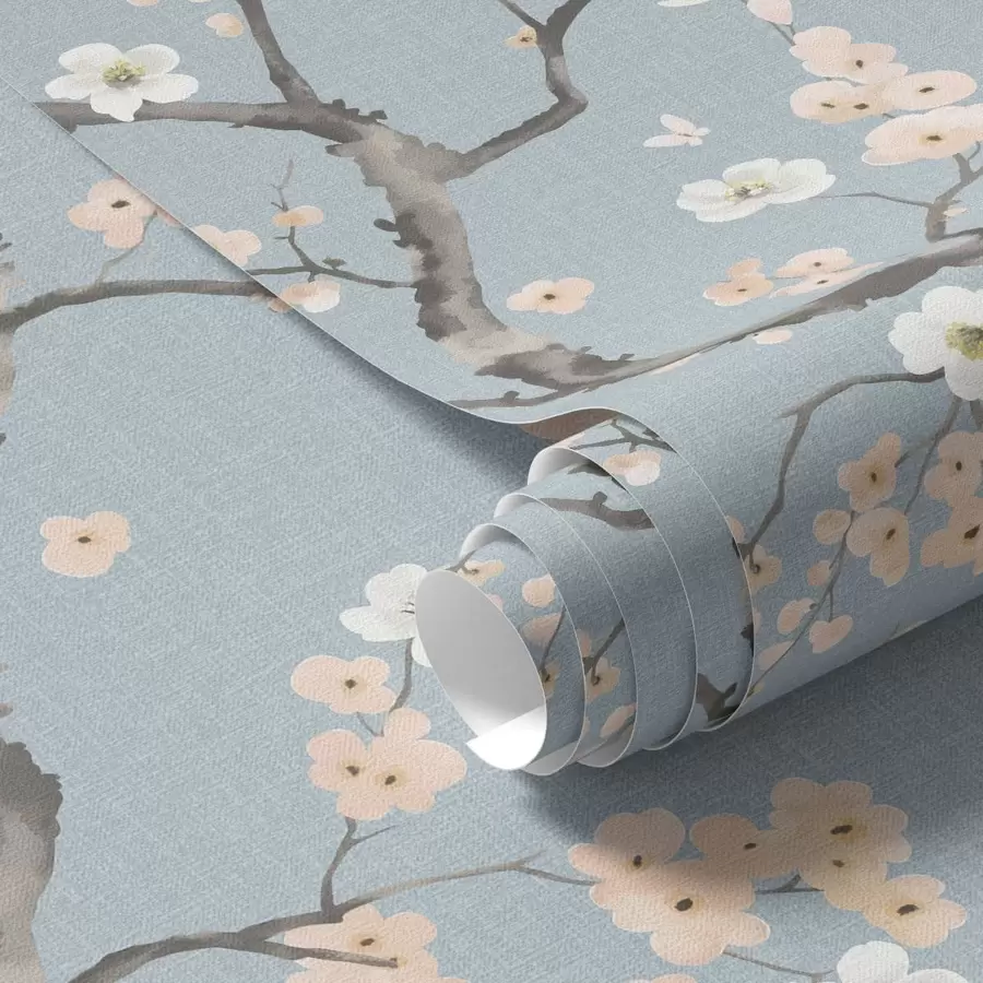 Fototapet Grenar med blommor mot blå bakgrund a01155