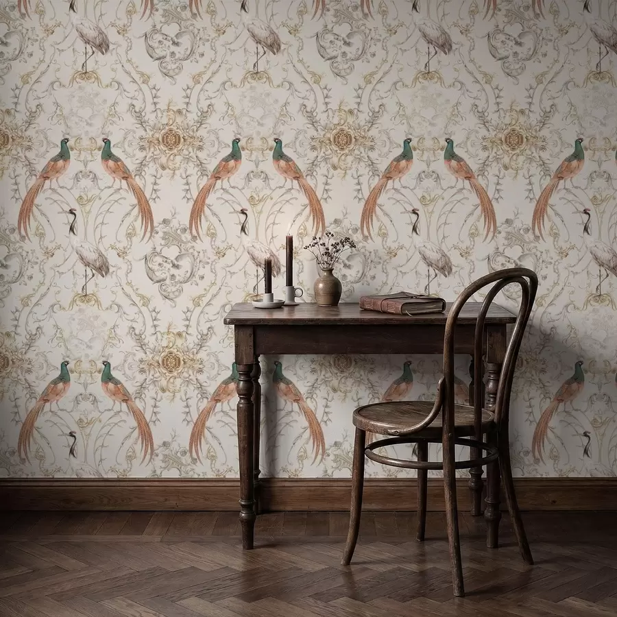 Fototapet Dekorativt mönster med fåglar och motiv a01156