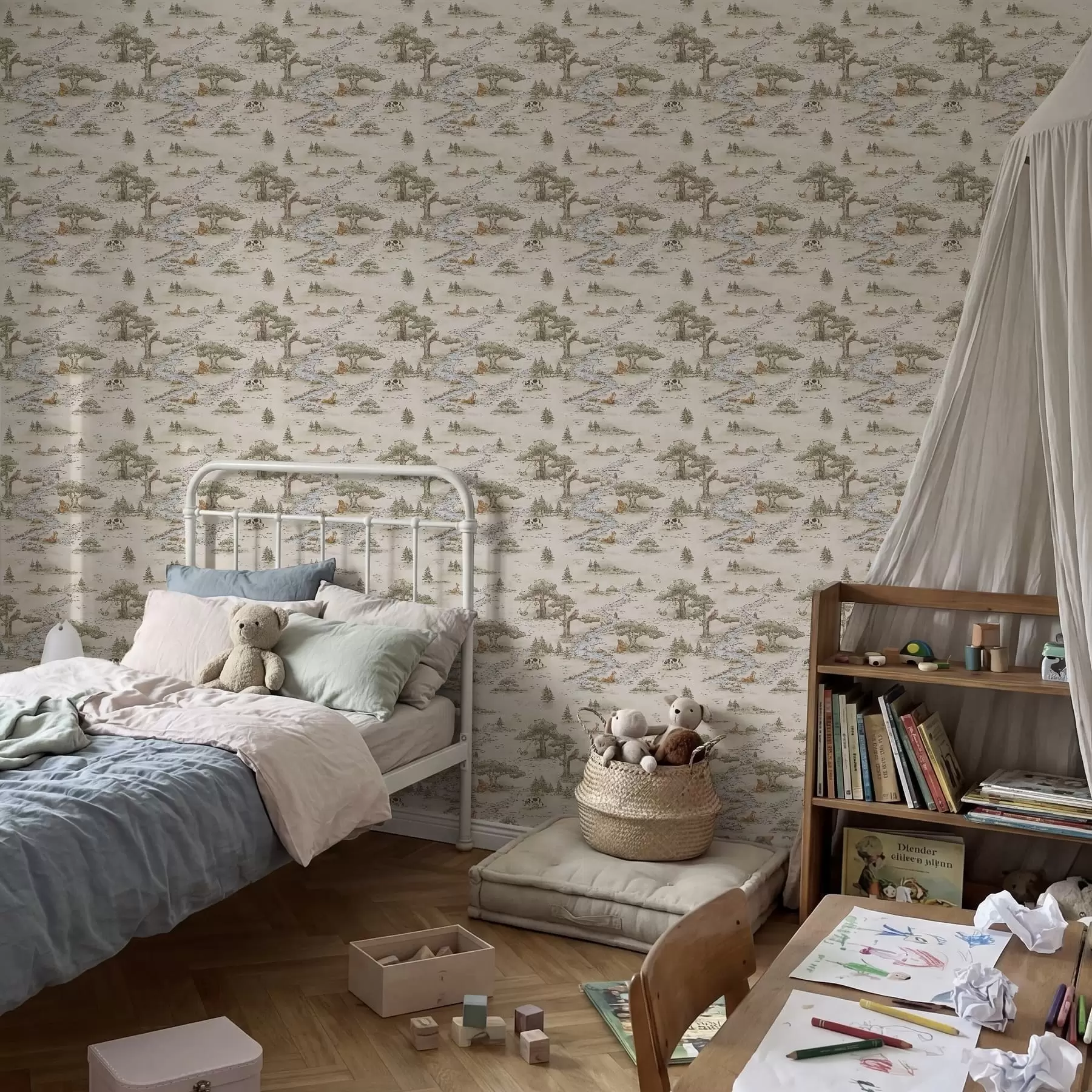 Fototapet Naturillustration med djur och en flod a01157