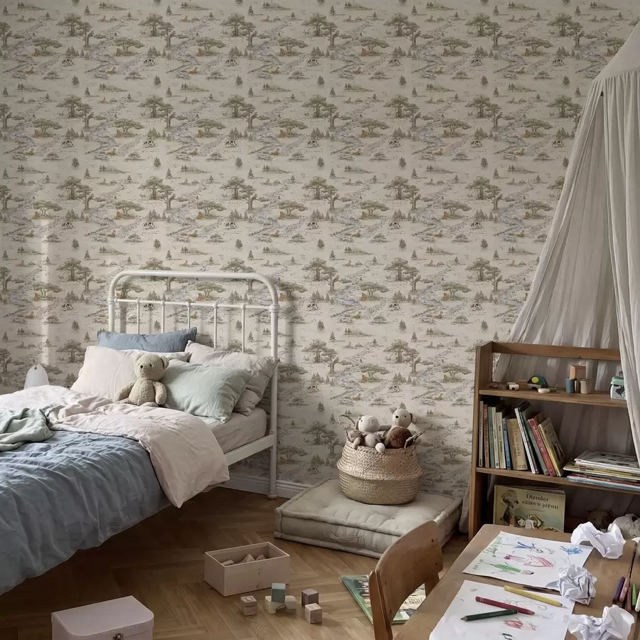 Fototapet Naturillustration med djur och en flod a01157