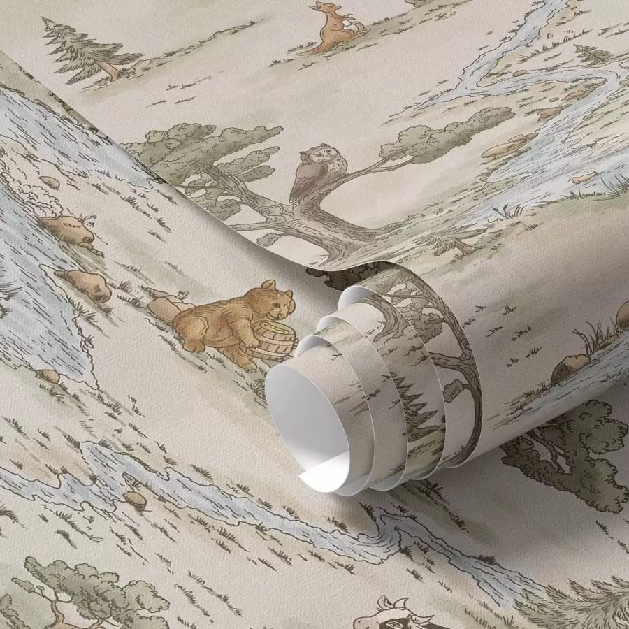 Fototapet Naturillustration med djur och en flod a01157