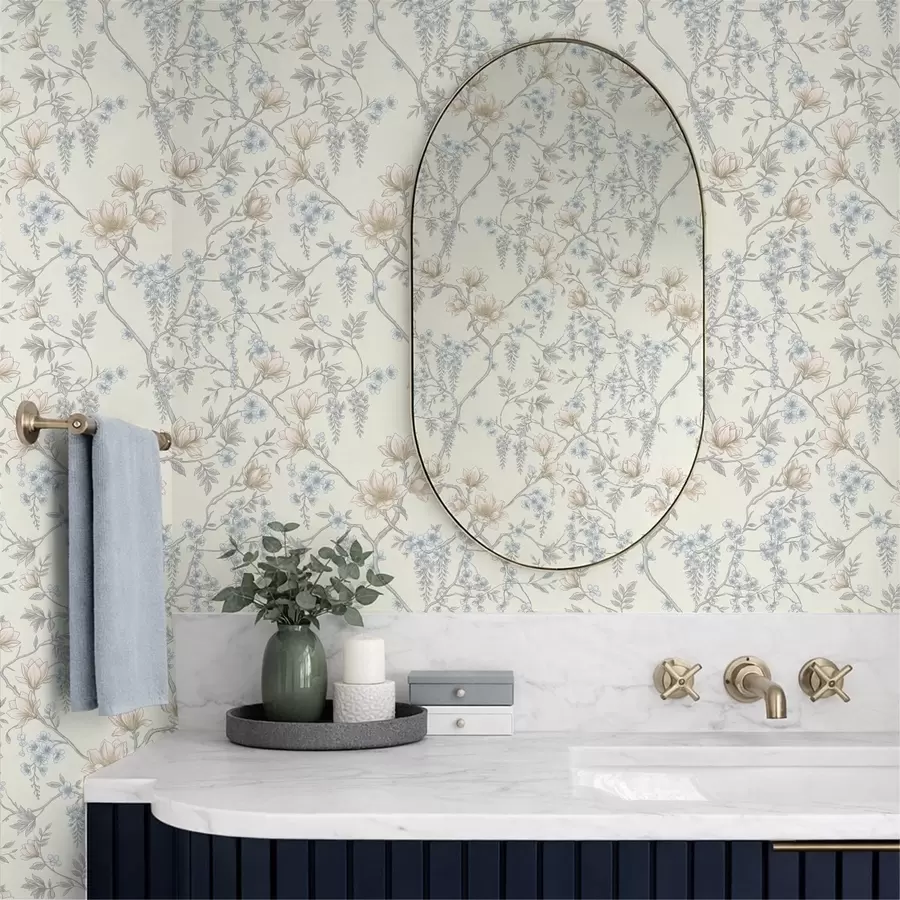 Fototapet Ett fint blommönster med grenar och blommor a01159