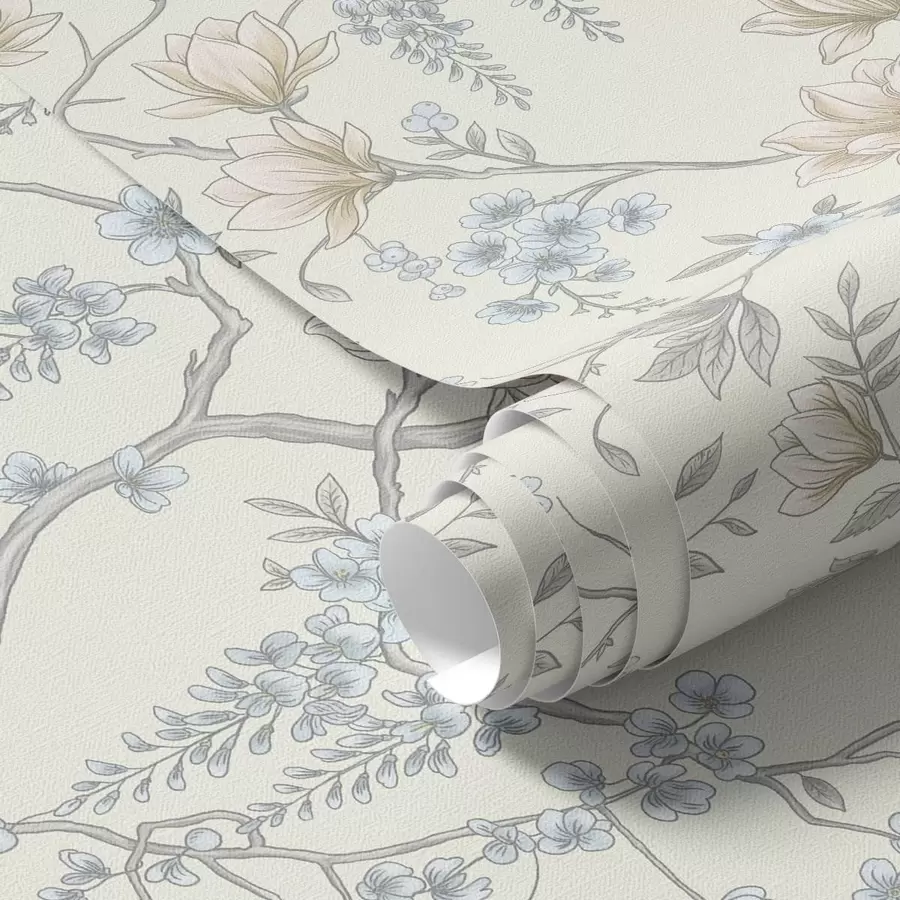 Fototapet Ett fint blommönster med grenar och blommor a01159