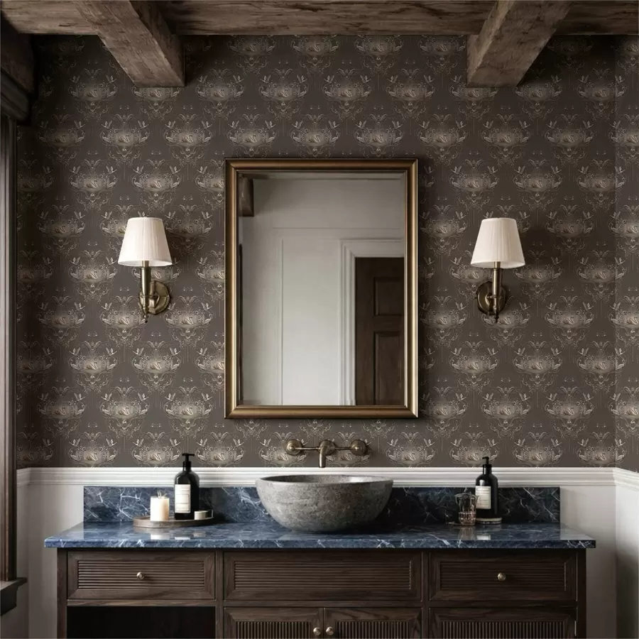 Fototapet Dekoration med svanar och fåglar i klassisk stil a01161