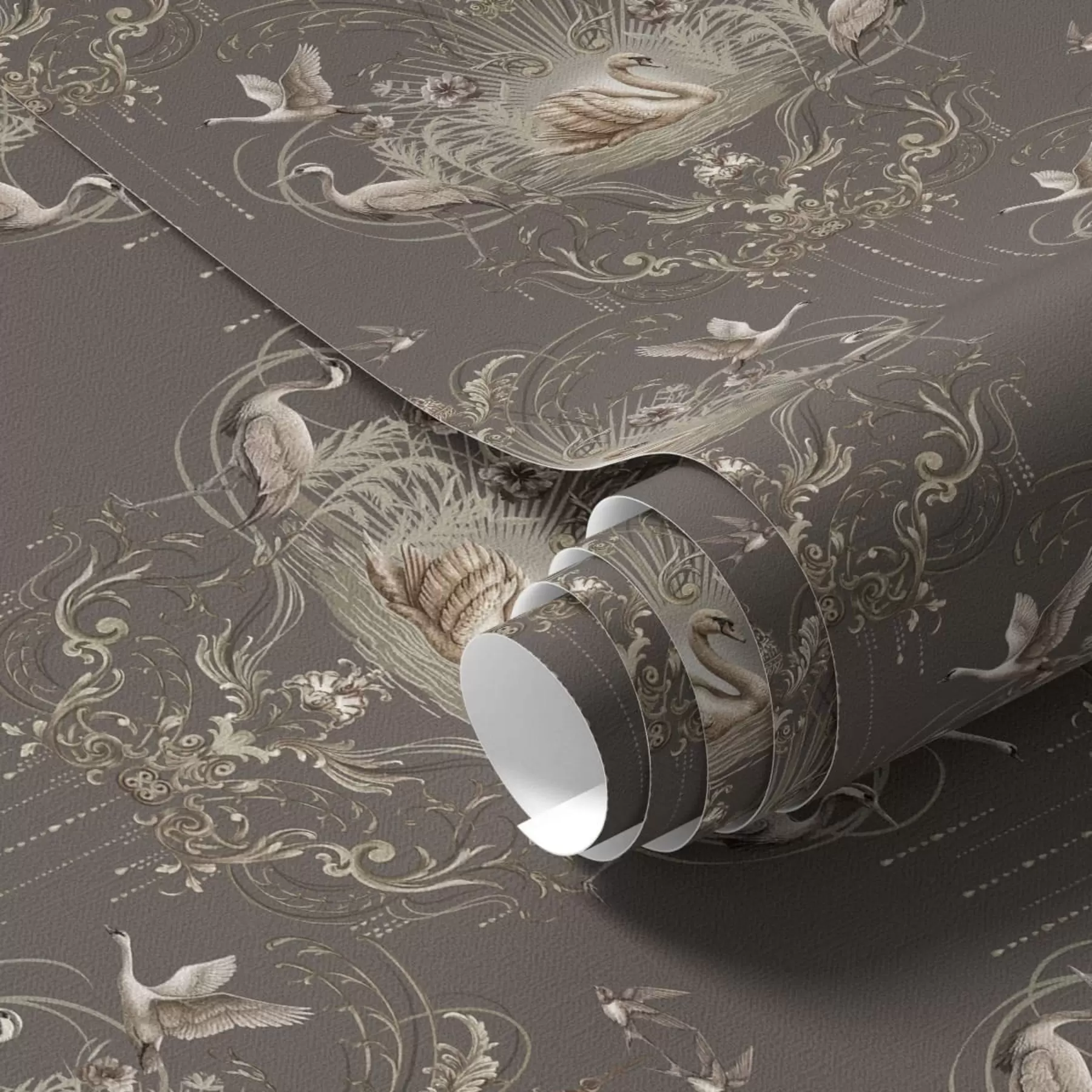 Fototapet Dekoration med svanar och fåglar i klassisk stil a01161