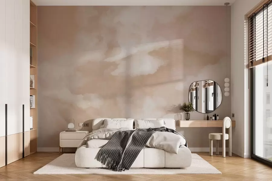 Fototapet En mjuk, molnig bakgrund i varma beige toner w05426