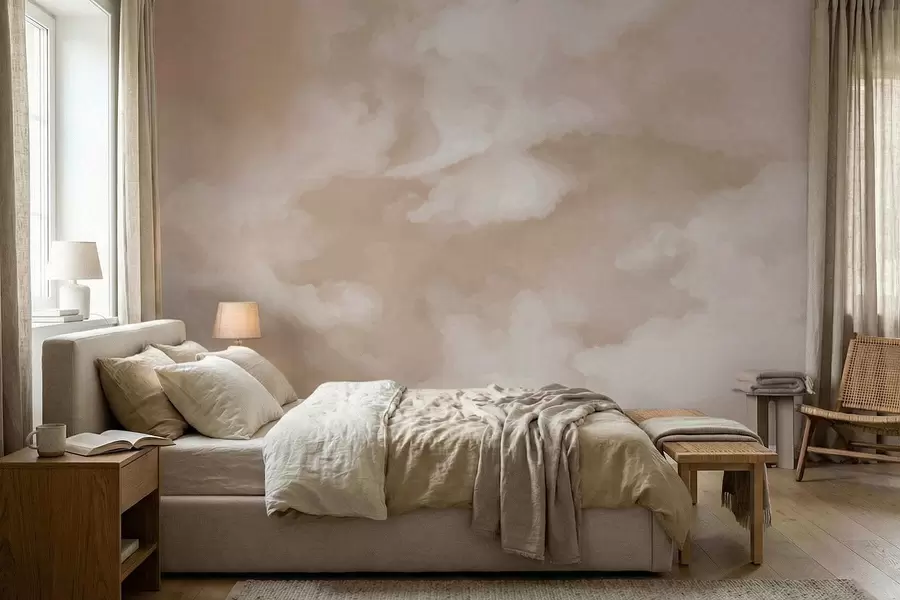 Fototapet En mjuk, molnig bakgrund i varma beige toner w05426