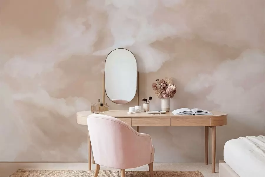 Fototapet En mjuk, molnig bakgrund i varma beige toner w05426