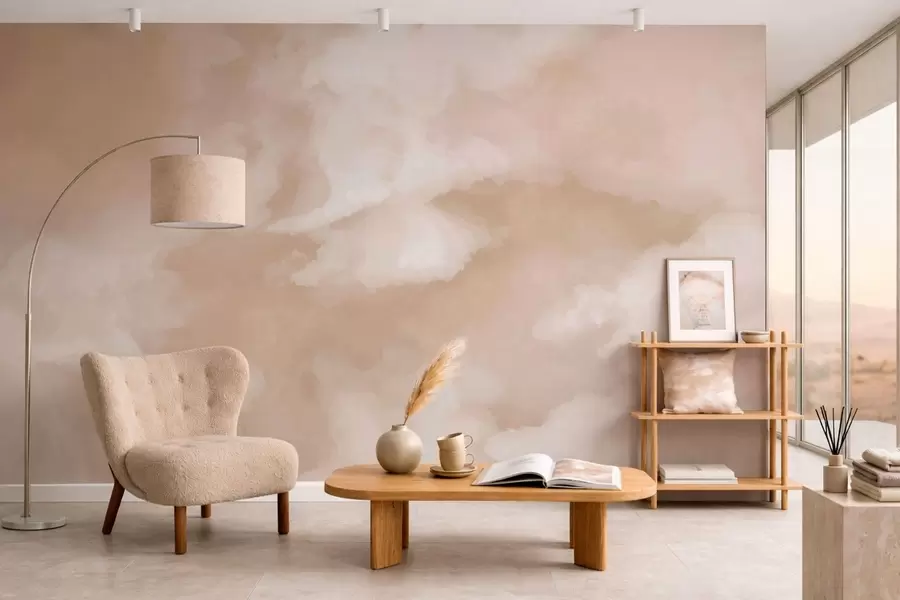 Fototapet En mjuk, molnig bakgrund i varma beige toner w05426