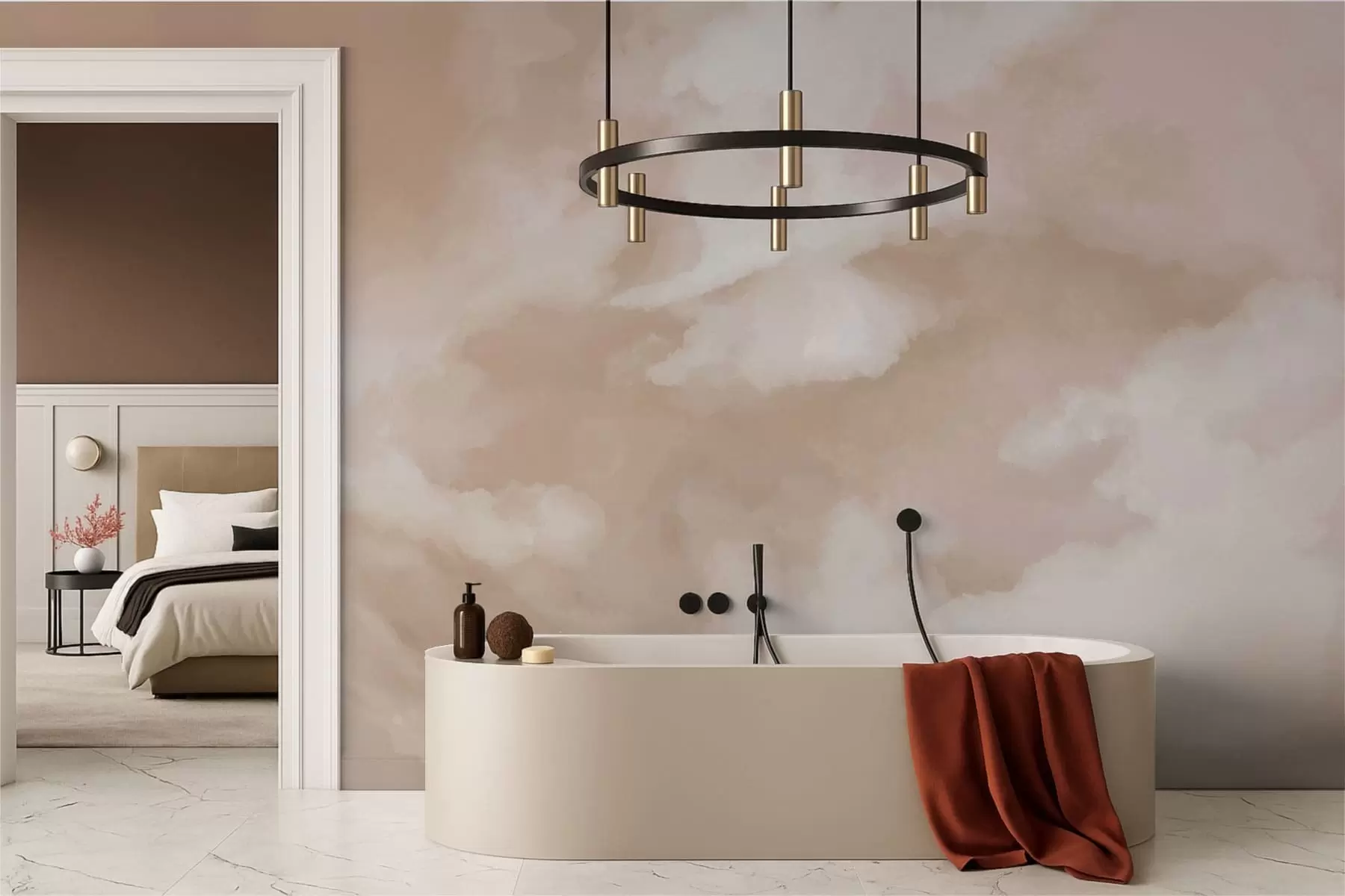 Fototapet En mjuk, molnig bakgrund i varma beige toner w05426