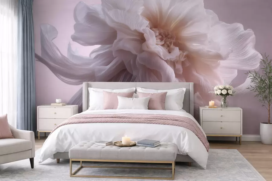 Fototapet Voluminös sidenblomma i mjuka rosa och beige nyanser w09809