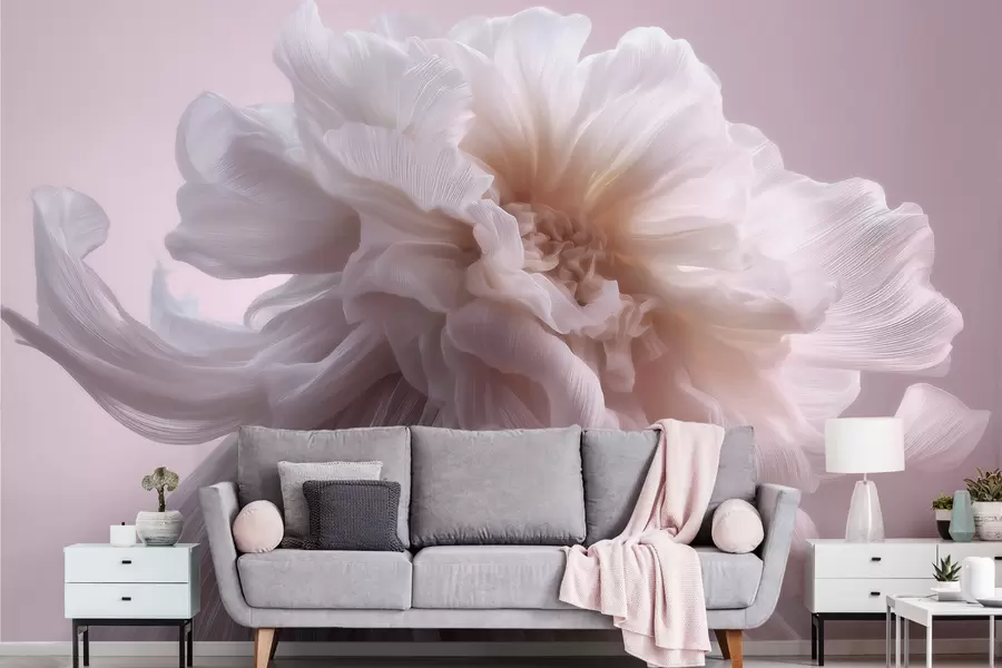 Fototapet Voluminös sidenblomma i mjuka rosa och beige nyanser w09809