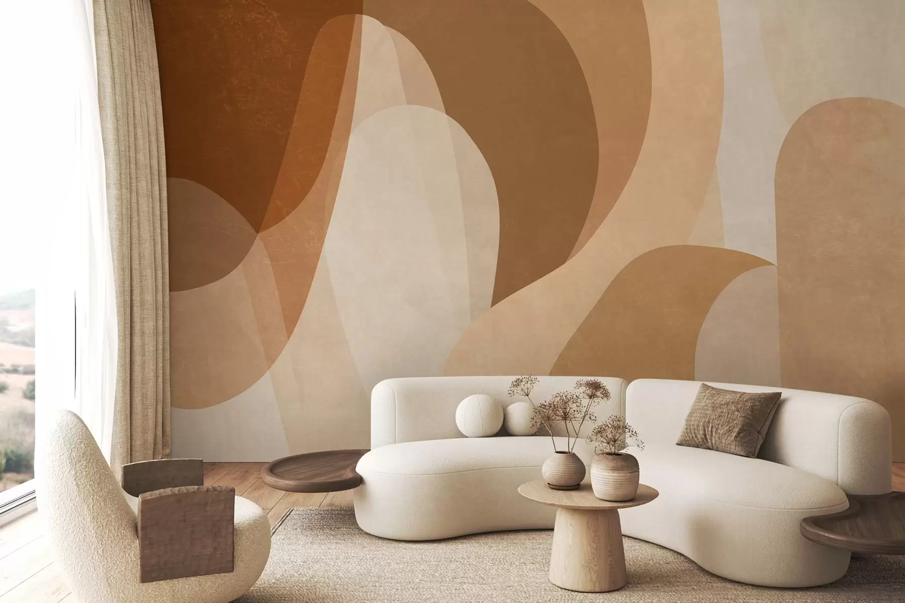 Fototapet abstrakta kurvor i bruna, beige och rödbruna nyanser w05387