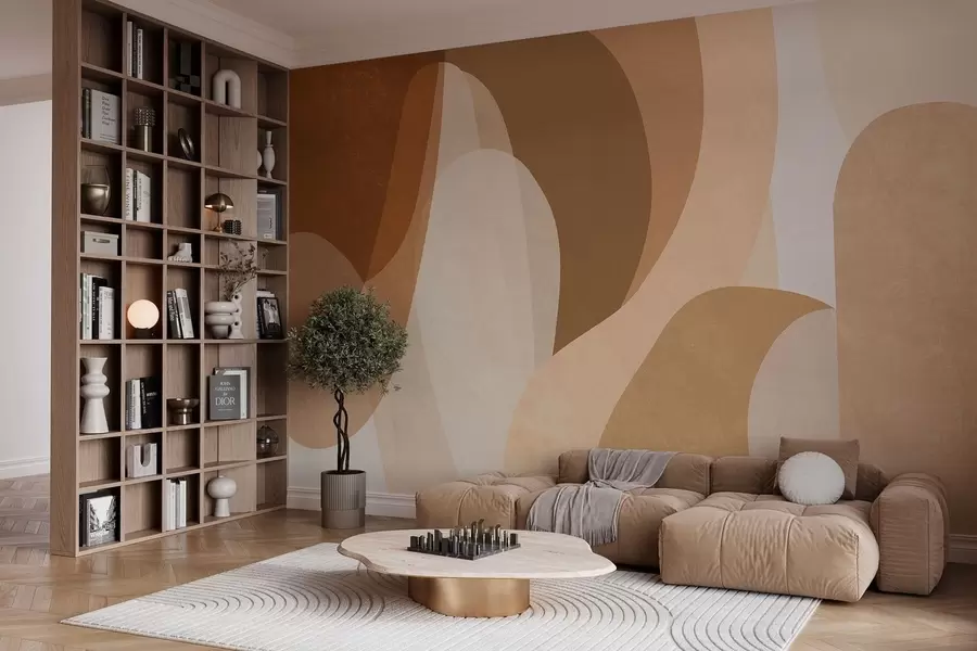 Fototapet abstrakta kurvor i bruna, beige och rödbruna nyanser w05387