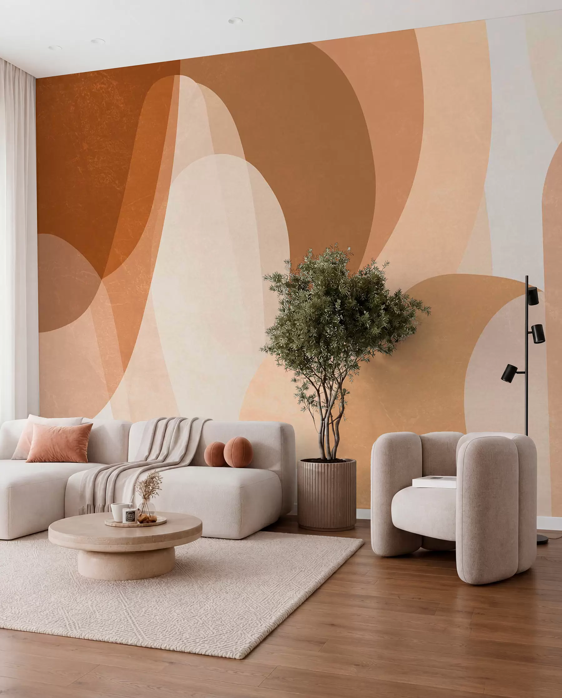 Fototapet abstrakta kurvor i bruna, beige och rödbruna nyanser w05387