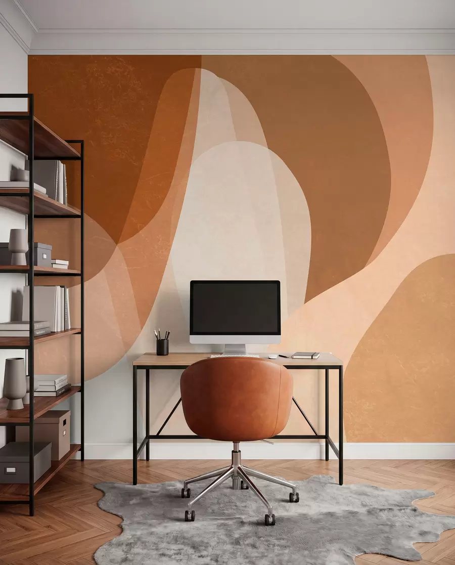 Fototapet abstrakta kurvor i bruna, beige och rödbruna nyanser w05387