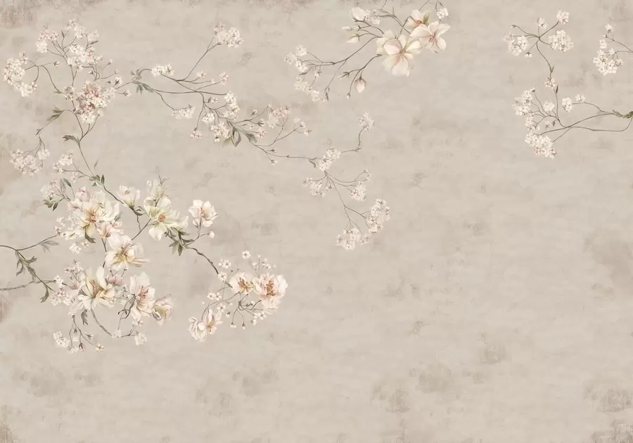 Fototapet Chinoiserie med fina blommiga grenar på ljus bakgrund w05427