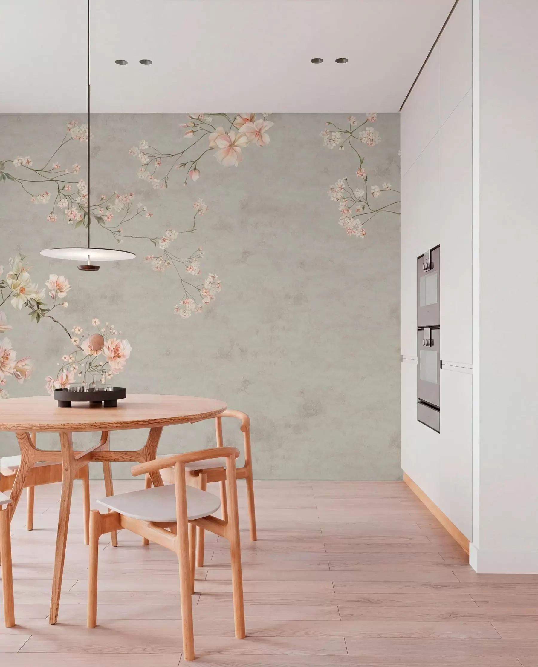 Fototapet Blommiga grenar i chinoiserie-stil på grå bakgrund w05427v1