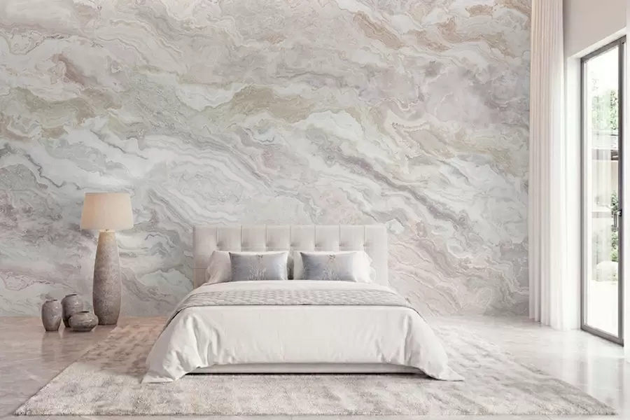 Fototapet Ljus onyx med flödande lager i beige och grått w05430