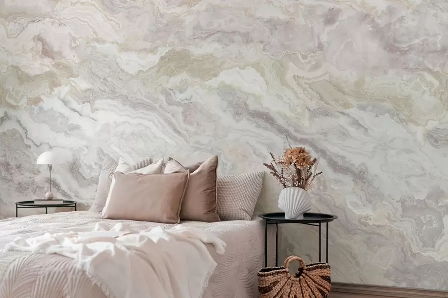 Fototapet Ljus onyx med flödande lager i beige och grått w05430
